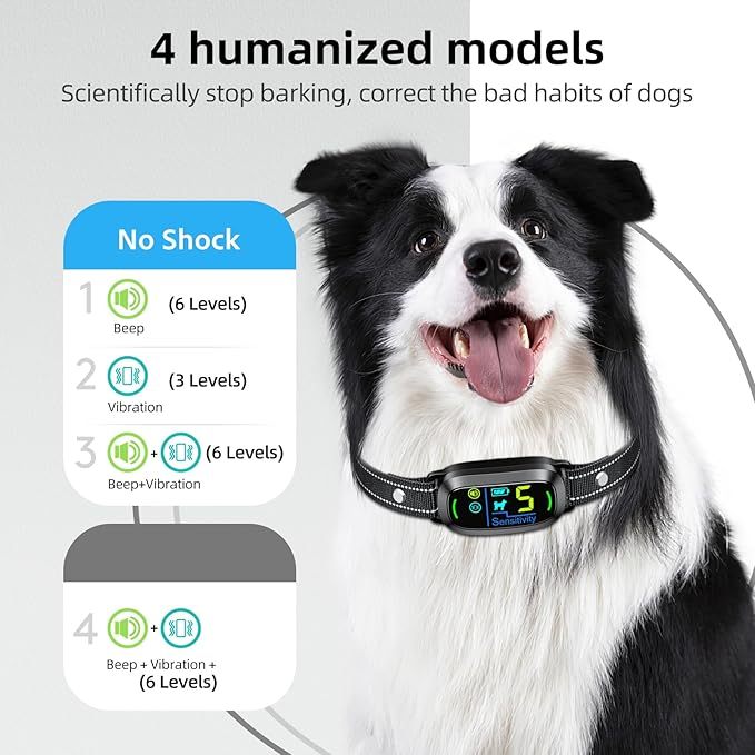 Dog Bark Collar for Large Medium Small Dogs, Rechargeable Smart Bark Collar, Anti Barking Training Collar with 5 Adjustable Sensitivity Beep Vibration