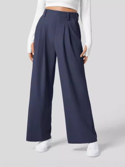High Waisted Plicated Side Pocket Wide Leg Waffle Work Pants