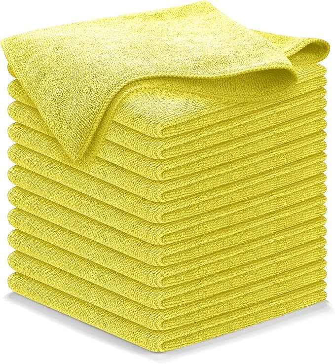 Microfiber Cleaning Cloth Grey - 12 Pcs (12.5"x12.5") - High Performance - 1200 Washes, Ultra Absorbent Microfiber Towel Weave Grime & Liquid for Streak-Free Mirror Shine - Car Washing Cloth