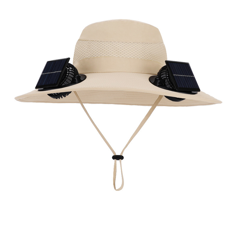 Outdoor Wide Brim Sun Hat with 2 Solar Fan Sun Bucket Hat for Men Women UPF 50+ Bucket Fishing & Beach Hat with Fan Built in