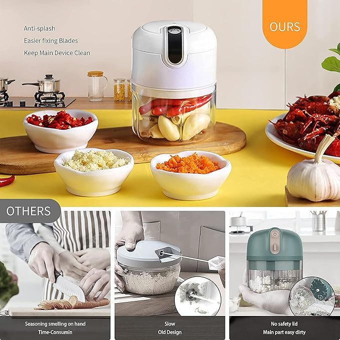Electric Mini Garlic Chopper,Food Processor,Portable Cordless Garlic Mincer Masher,Meat Grinder with USB Charging For Vegetable,Chili,Fruits,Ginger,Baby Food