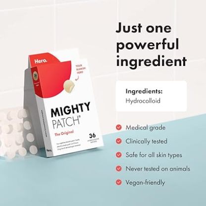 Original patch from Hero Cosmetics - Hydrocolloid Acne Pimple Patch for Covering Zits and Blemishes in Face and Skin, Vegan-friendly and Not Tested on Animals (36 Count)