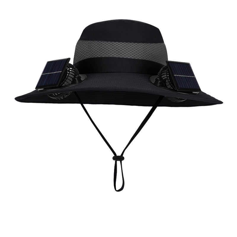 Outdoor Wide Brim Sun Hat with 2 Solar Fan Sun Bucket Hat for Men Wome