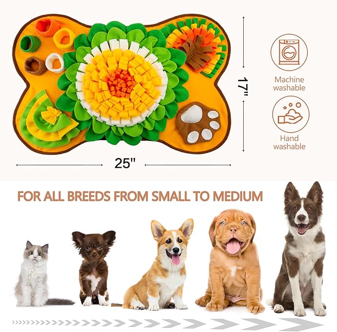 Snuffle Mat for Dogs, Pet Snuffle Mat for Small and Medium Dogs, Interactive Sniff Mat Feeding Mat for Puppies, Slow Feeder Dog Treat Mat for Training and Stress Relief (Bone Shape)