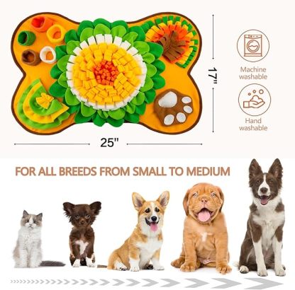 Snuffle Mat for Dogs, Pet Snuffle Mat for Small and Medium Dogs, Interactive Sniff Mat Feeding Mat for Puppies, Slow Feeder Dog Treat Mat for Training and Stress Relief (Bone Shape)