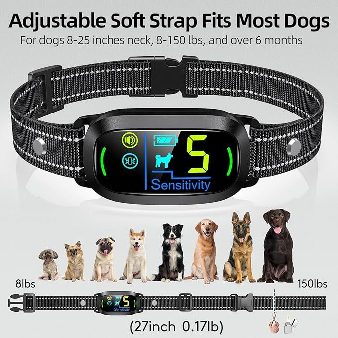 Dog Bark Collar for Large Medium Small Dogs, Rechargeable Smart Bark Collar, Anti Barking Training Collar with 5 Adjustable Sensitivity Beep Vibration