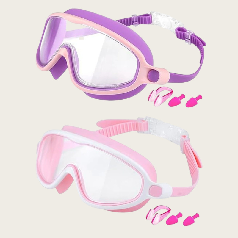 Swim Goggles 2 Pack Anti-Fog Anti-UV Wide View Swimming Goggles for Kids 3-15