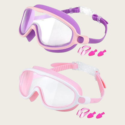 Swim Goggles 2 Pack Anti-Fog Anti-UV Wide View Swimming Goggles for Kids 3-15