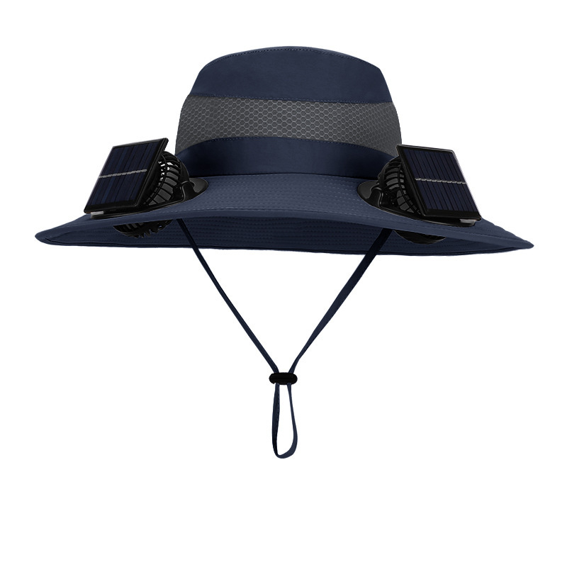 Outdoor Wide Brim Sun Hat with 2 Solar Fan Sun Bucket Hat for Men Women UPF 50+ Bucket Fishing & Beach Hat with Fan Built in