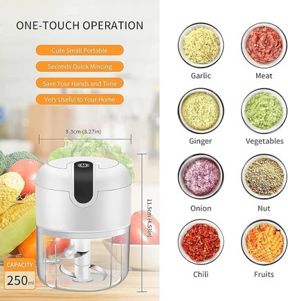 Electric Mini Garlic Chopper,Food Processor,Portable Cordless Garlic Mincer Masher,Meat Grinder with USB Charging For Vegetable,Chili,Fruits,Ginger,Baby Food