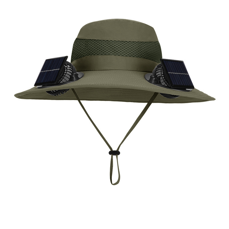 Outdoor Wide Brim Sun Hat with 2 Solar Fan Sun Bucket Hat for Men Women UPF 50+ Bucket Fishing & Beach Hat with Fan Built in
