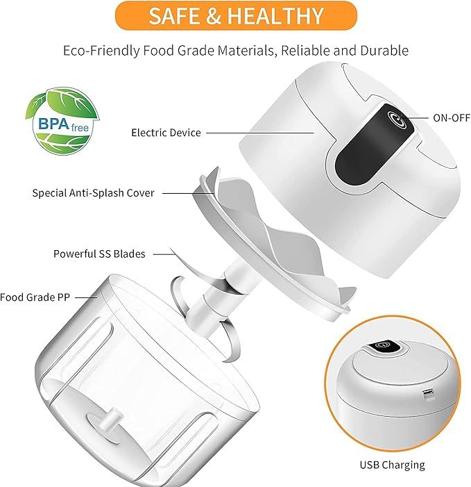 Electric Mini Garlic Chopper,Food Processor,Portable Cordless Garlic Mincer Masher,Meat Grinder with USB Charging For Vegetable,Chili,Fruits,Ginger,Baby Food