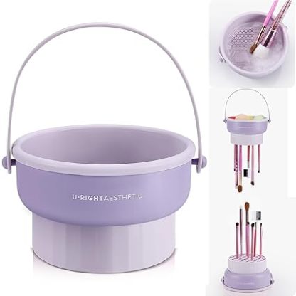 Makeup Brush Cleaner Mat 3 in 1 Silicone Makeup Brush Cleaner Bowl Cosmetic Brushes Cleaning Tool Organizer for Storage and Air Drying