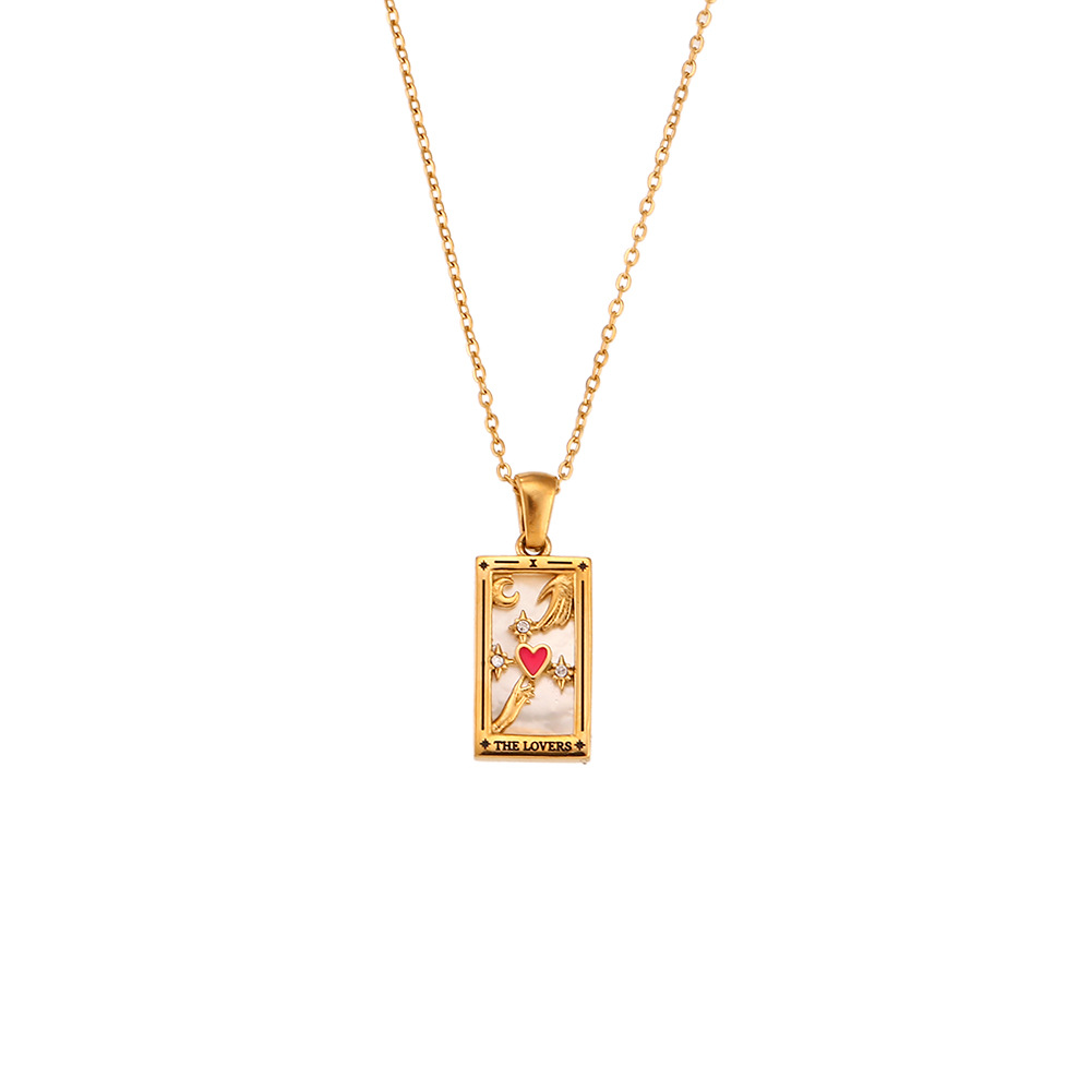 18k Gold Plated Tarot Cards Pendant Necklace - Vintage Colorful Charm Necklace Lucky Talisman Hypoallergenic for Women and Men Gift