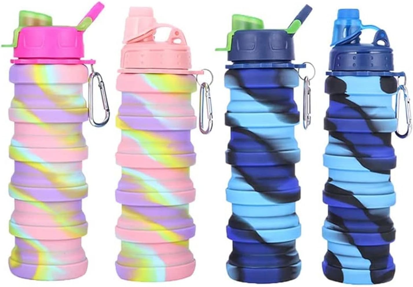 Silicone Collapsible Water Bottles, 16oz 500ml Portable Foldable Expandable Water Bottle Sports Cups, Leak Proof Reusable BPA Free, for Outdoor Activities Travel
