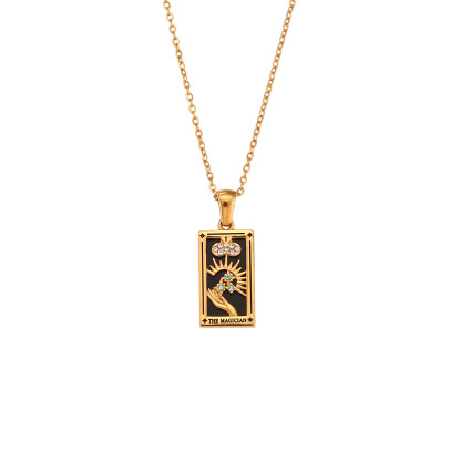 18k Gold Plated Tarot Cards Pendant Necklace - Vintage Colorful Charm Necklace Lucky Talisman Hypoallergenic for Women and Men Gift