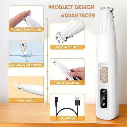 Dog Paw Trimmer with LED Light,35dB Low Noise Precision Pet Paw Trimmer for Dogs Cats Grooming Clippers,Safety Electric Paw Hair Trimmer for Paws,Ears,Rump,Face,Eyes