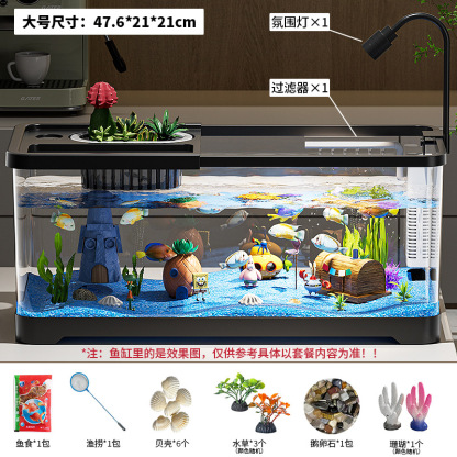 Premium Small Fish Tank for Home Living Room Desktop Aquarium Eco Tank with Filter and Oxygenation Integrated Tank for Landscaping Betta Fish Tank