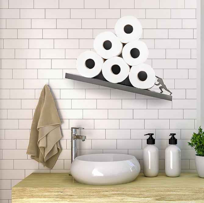 This Creative Leaning Toilet Paper Shelf Features a Strong-Man Holding Up Your TP Rolls