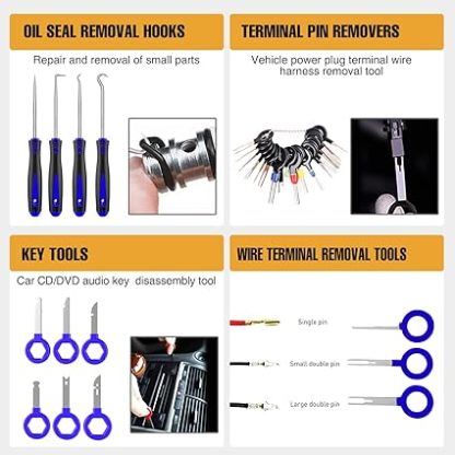 238Pcs Trim Removal Tool, Auto Push Pin Bumper Retainer Clip Set Fastener Terminal Remover Tool Adhesive Cable Clips Pry Kit Car Panel Radio Removal Auto Clip Pliers