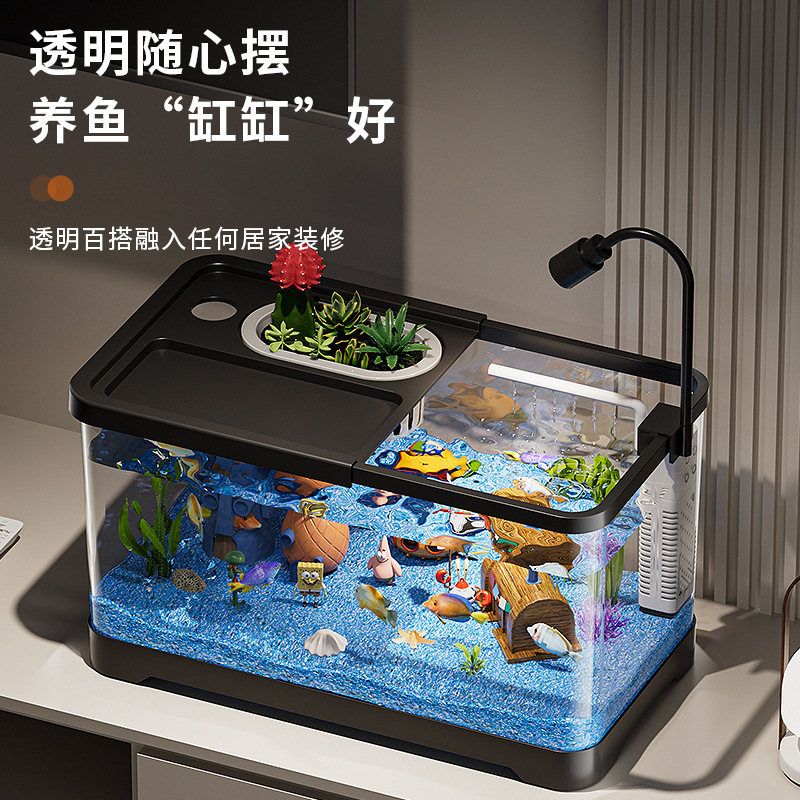 Premium Small Fish Tank for Home Living Room Desktop Aquarium Eco Tank with Filter and Oxygenation Integrated Tank for Landscaping Betta Fish Tank