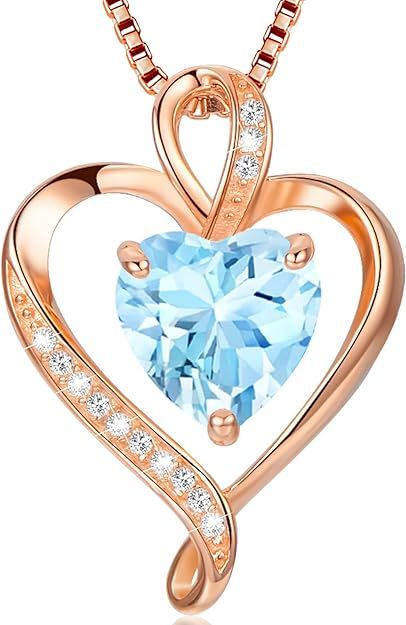 Heart Birthstone Necklace for Women Fine Jewelry 925 Sterling Silver Heart Necklace Dainty Pendant Anniversary Birthday Christmas Gifts for Her Girlfriend Wife Mom Lady Daughter Chain