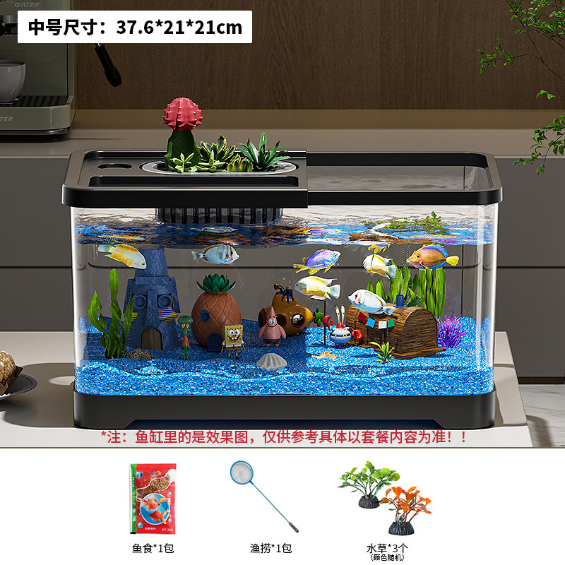 Premium Small Fish Tank for Home Living Room Desktop Aquarium Eco Tank with Filter and Oxygenation Integrated Tank for Landscaping Betta Fish Tank