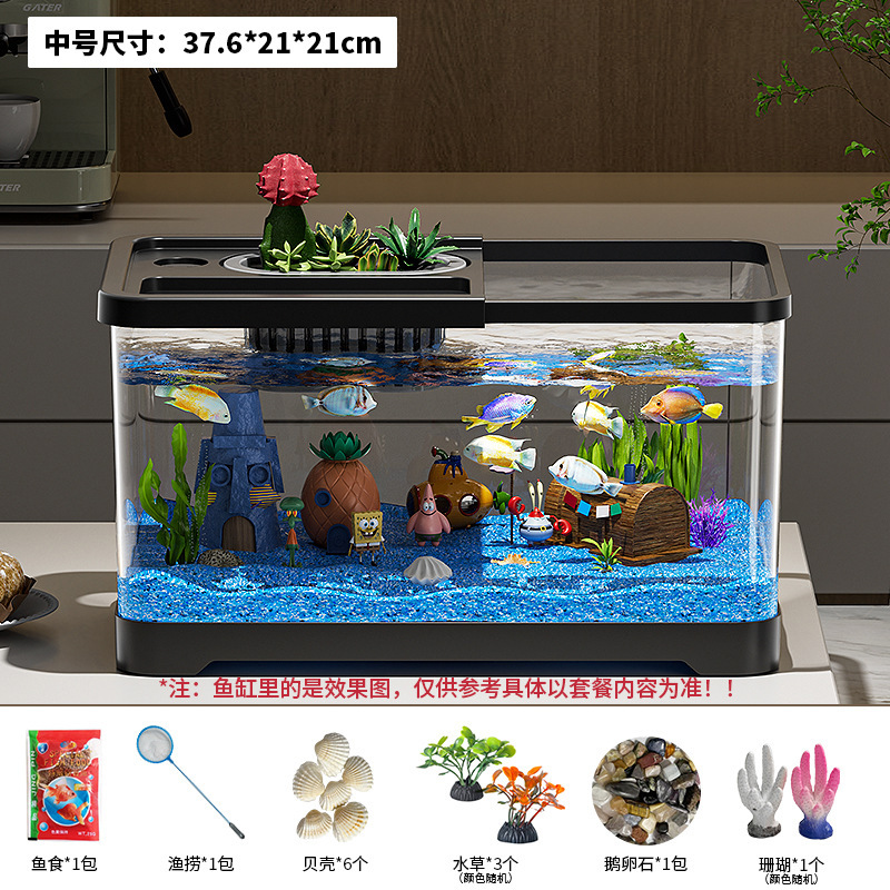 Premium Small Fish Tank for Home Living Room Desktop Aquarium Eco Tank with Filter and Oxygenation Integrated Tank for Landscaping Betta Fish Tank