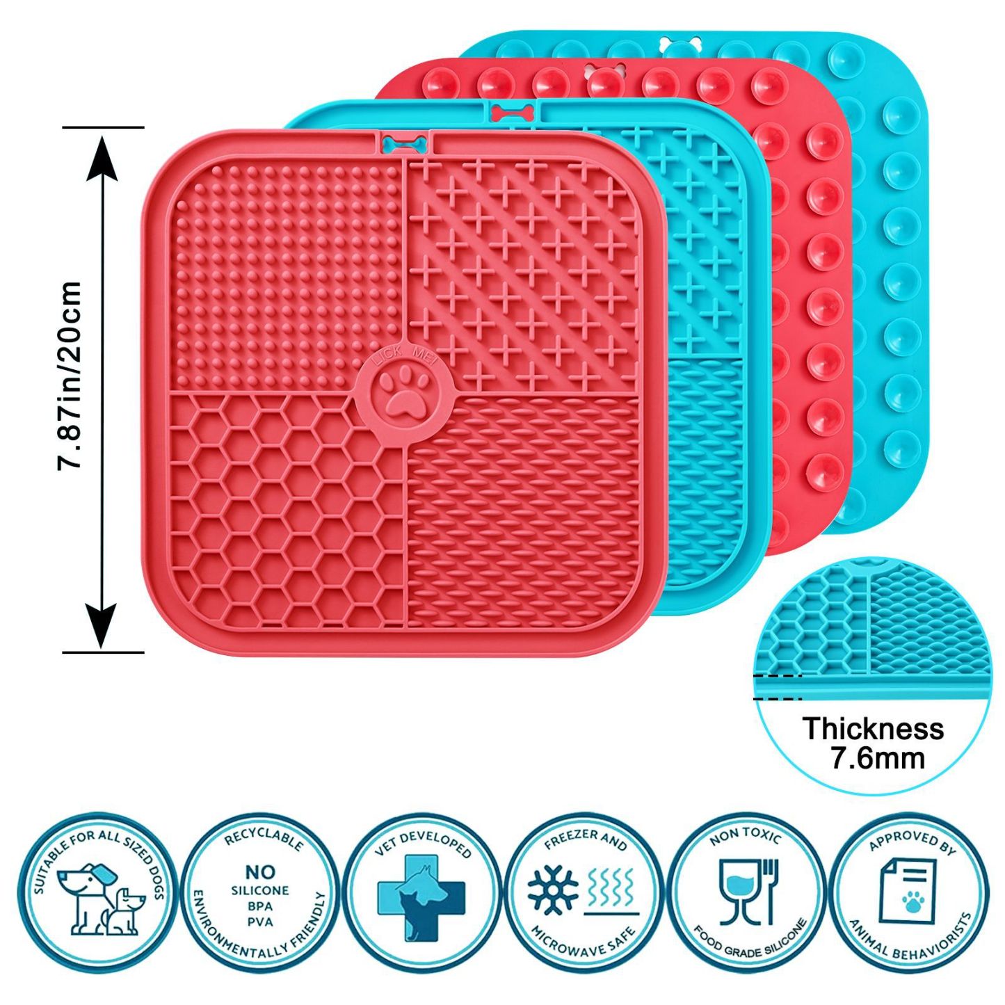 Premium Silicone Licking Mat for Dogs & Cats, 69 Suction Cups, Slow Feeder, Boredom Reducer, Anxiety Relief, Dishwasher Safe, Food Grade
