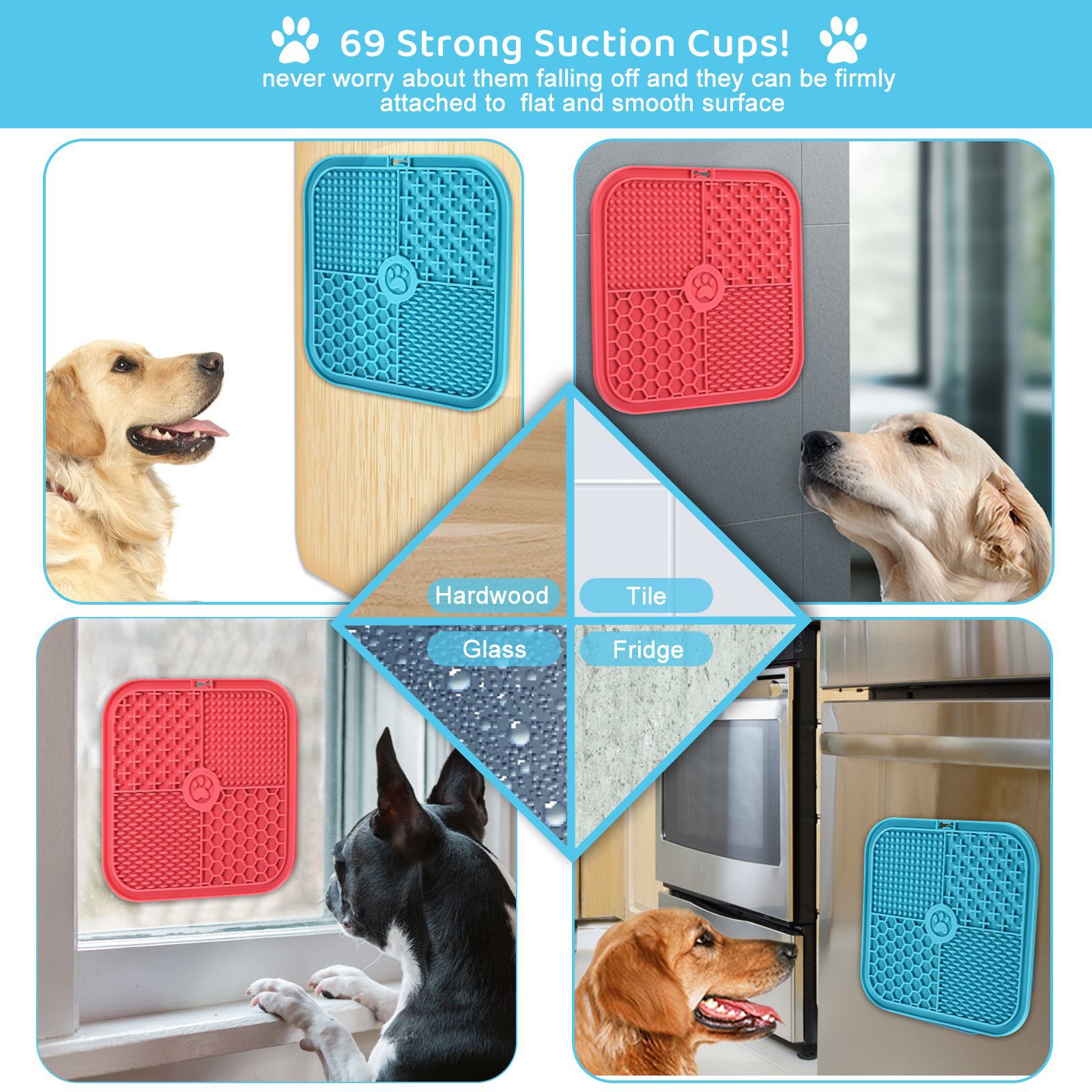 Premium Silicone Licking Mat for Dogs & Cats, 69 Suction Cups, Slow Feeder, Boredom Reducer, Anxiety Relief, Dishwasher Safe, Food Grade