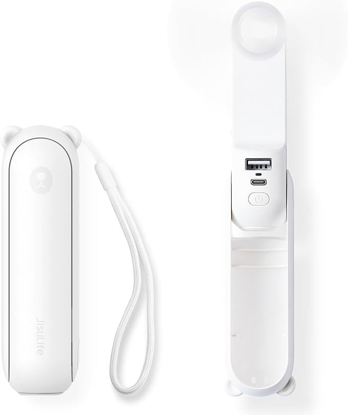 Handheld Mini Fan, 3 IN 1 USB Rechargeable Portable Fan [12-19 Working Hours] with Power Bank, Flashlight, Pocket Design for Travel/Summer/Concerts/Lash, Gifts for Women
