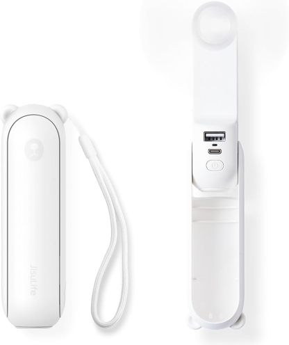 Handheld Mini Fan, 3 IN 1 USB Rechargeable Portable Fan [12-19 Working Hours] with Power Bank, Flashlight, Pocket Design for Travel/Summer/Concerts/Lash, Gifts for Women
