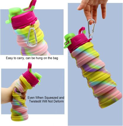 Silicone Collapsible Water Bottles, 16oz 500ml Portable Foldable Expandable Water Bottle Sports Cups, Leak Proof Reusable BPA Free, for Outdoor Activities Travel