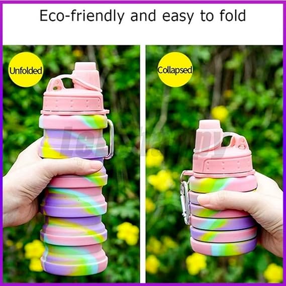 Silicone Collapsible Water Bottles, 16oz 500ml Portable Foldable Expandable Water Bottle Sports Cups, Leak Proof Reusable BPA Free, for Outdoor Activities Travel