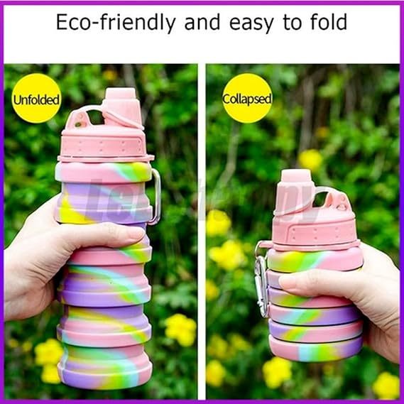 Silicone Collapsible Water Bottles, 16oz 500ml Portable Foldable Expandable Water Bottle Sports Cups, Leak Proof Reusable BPA Free, for Outdoor Activities Travel
