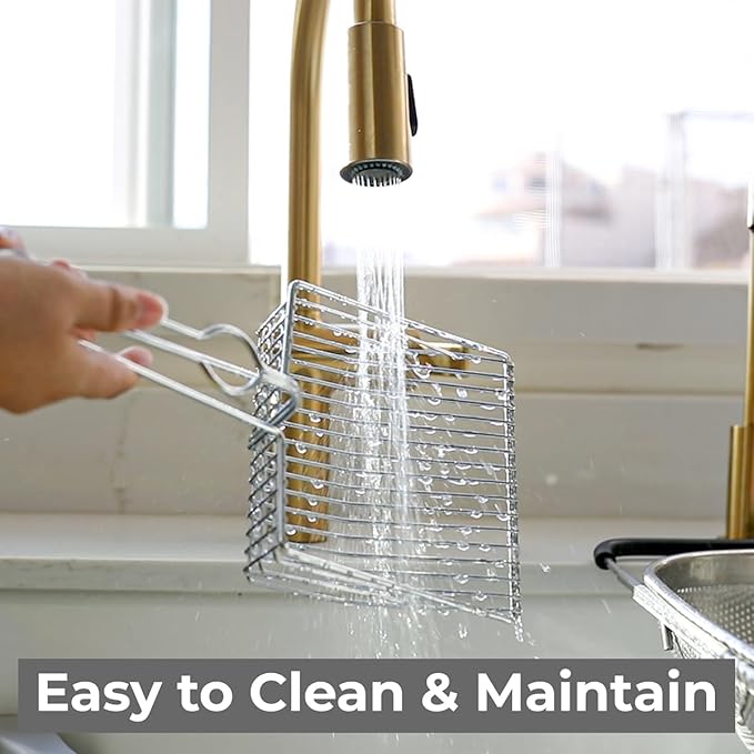 Cat Litter Scoop - Extra Large Heavy Duty Metal Kitty Litter Scoop, Premium Stainless Steel Cat Poop Scooper, Durable Sifting Shovel with Long Handle for Easy Cleanup