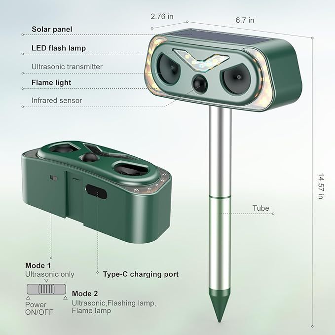 2 Pack Solar Ultrasonic Animal Repellent Outdoor