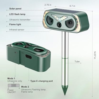 2 Pack Solar Ultrasonic Animal Repellent Outdoor