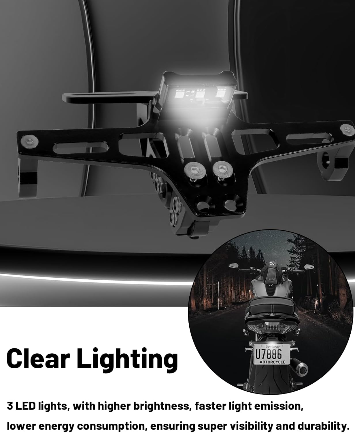 Universal CNC Aluminum Motorcycle License Plate Bracket with LED Light