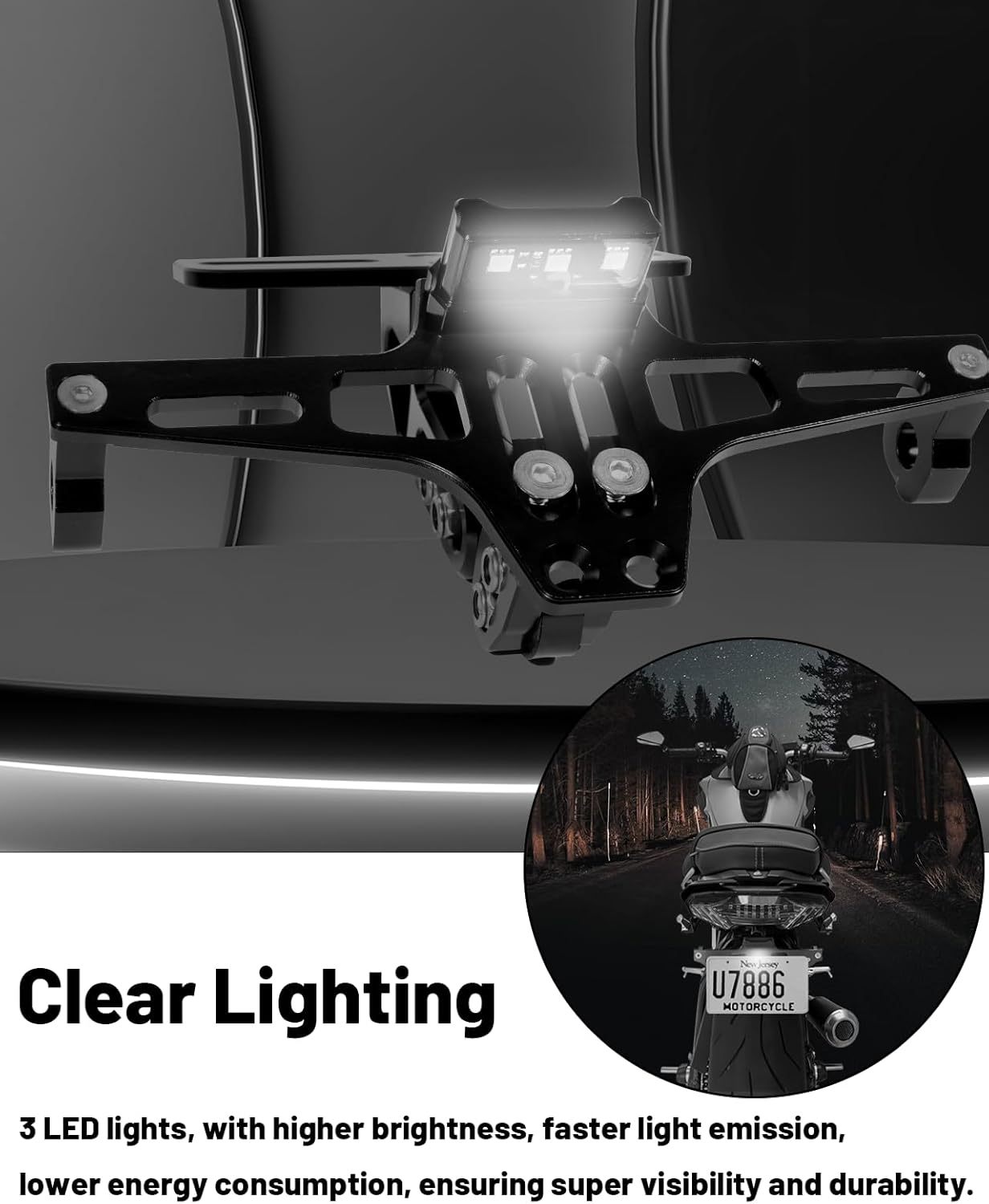 Universal CNC Aluminum Motorcycle License Plate Bracket with LED Light