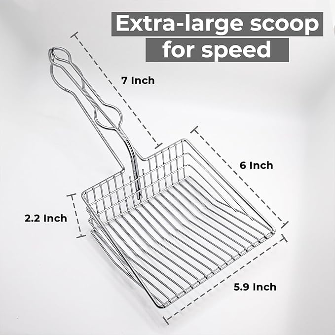 Cat Litter Scoop - Extra Large Heavy Duty Metal Kitty Litter Scoop, Premium Stainless Steel Cat Poop Scooper, Durable Sifting Shovel with Long Handle for Easy Cleanup