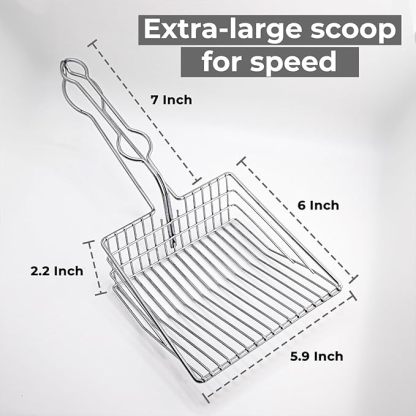 Cat Litter Scoop - Extra Large Heavy Duty Metal Kitty Litter Scoop, Premium Stainless Steel Cat Poop Scooper, Durable Sifting Shovel with Long Handle for Easy Cleanup