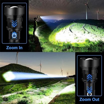 Rechargeable LED Flashlight, High Lumens XHP90.2 Super Bright Tactical Flashlights with Zoomable 10 Modes Waterproof Flash Light for Camping Emergencies Outdoor Indoor
