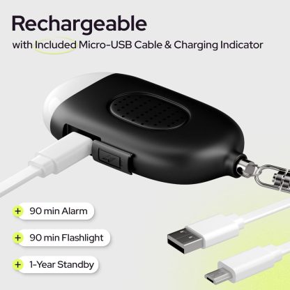 USB Rechargeable Personal Safety Alarm with 130dB Siren & LED Light