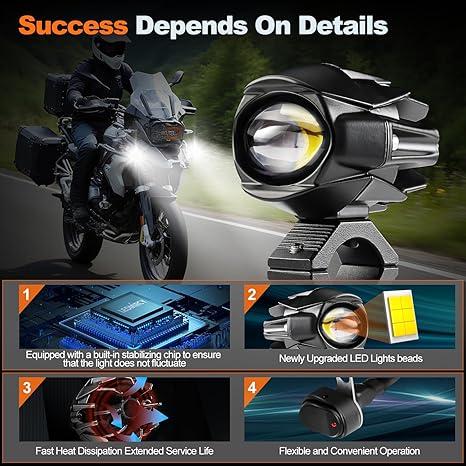 Motorcycle Auxiliary LED Lights - IP68 Waterproof Fog & Driving Light Kit
