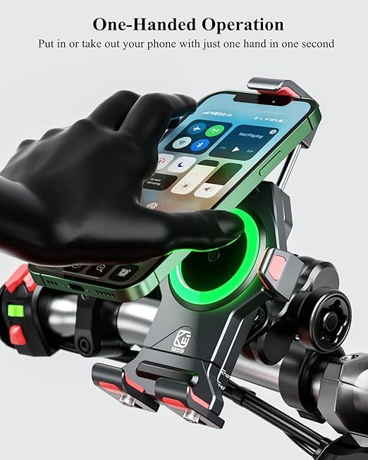Motorcycle Phone Mount with 15W Wireless Charging – Universal & Waterproof