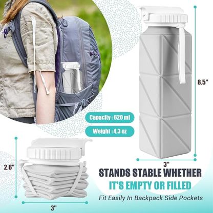 Collapsible Travel Water Bottles, Food Grade BPA Free Silicone Foldable Water Bottle, Leakproof Portable Expandable Water Bottles for Traveling, Camping, Hiking, Cycling & Sports Outdoor 620ml