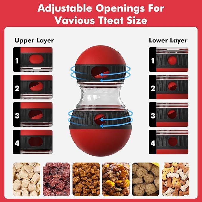 Dog Puzzle Toy for Anxiety Relief - Adjustable Treat Dispensing Ball with Slow Feeder Design, Tough Bite-Resistant Interactive Chase Toy, Enrichment Training Games for Small/Medium/Large Dogs