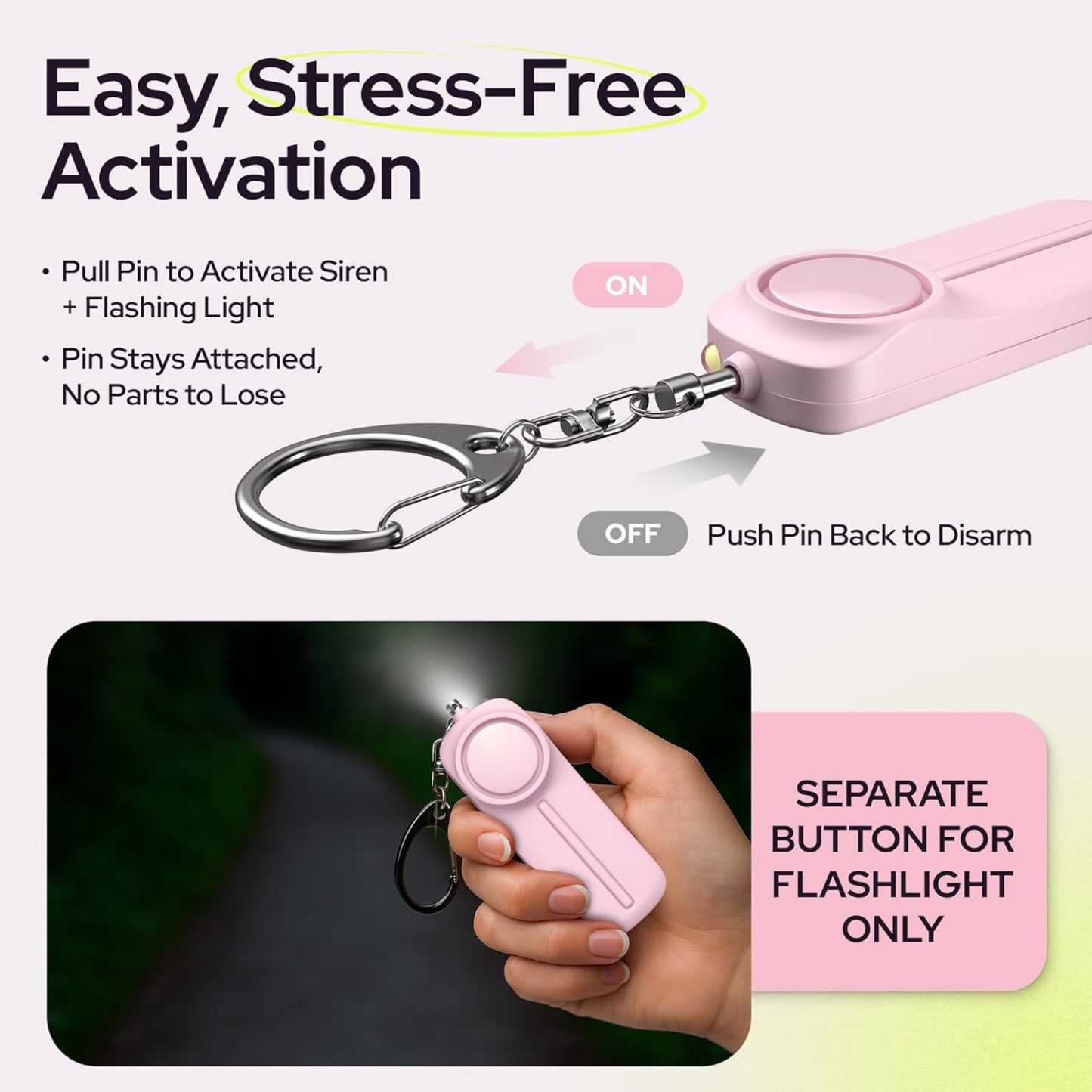 Personal Safety Alarm Keychain – 130dB Siren with LED Light,Women Self Defense
