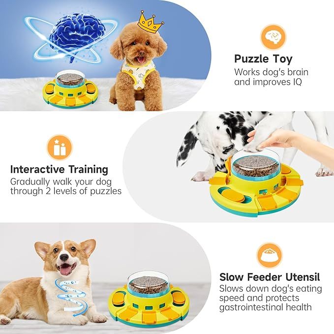 Dog Puzzle Toy 2 Levels, Slow Feeder, Pup Food Treat Feeding Dispenser for IQ Training and Entertainment for All Breeds 4.2 Inch Height